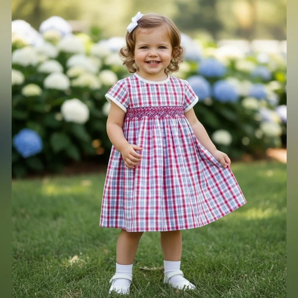 Dombi Smocked Plaid Dress